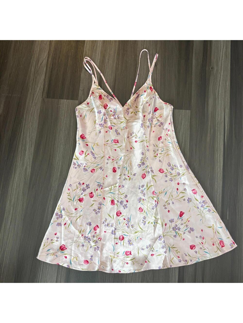 Jacklyn Smith Slip Pink Floral Size Medium Babydoll Y2K Strappy Lingerie Dress